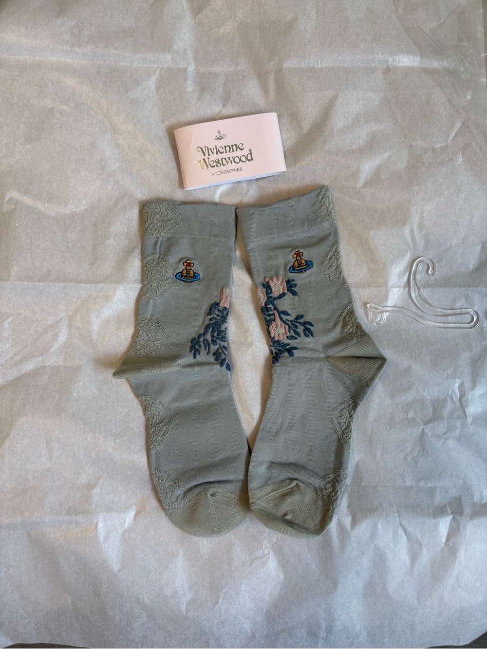 Vivienne Westwood Sage Green Floral Crew Socks